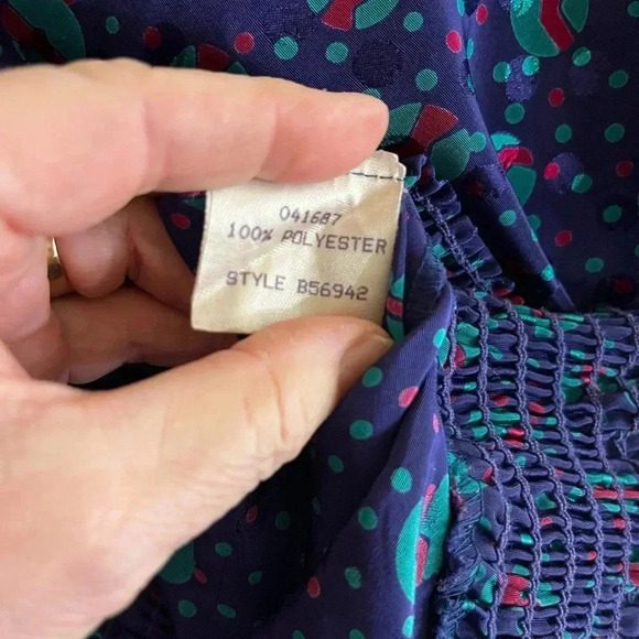 Vintage 70’s silky three flaggs California saturn novelty pattern blue top-L - Picture 7 of 11